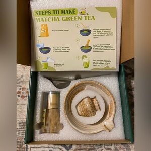 Matcha Green Tea Set of 5 with Bamboo Whisk and Ceramic Bowl